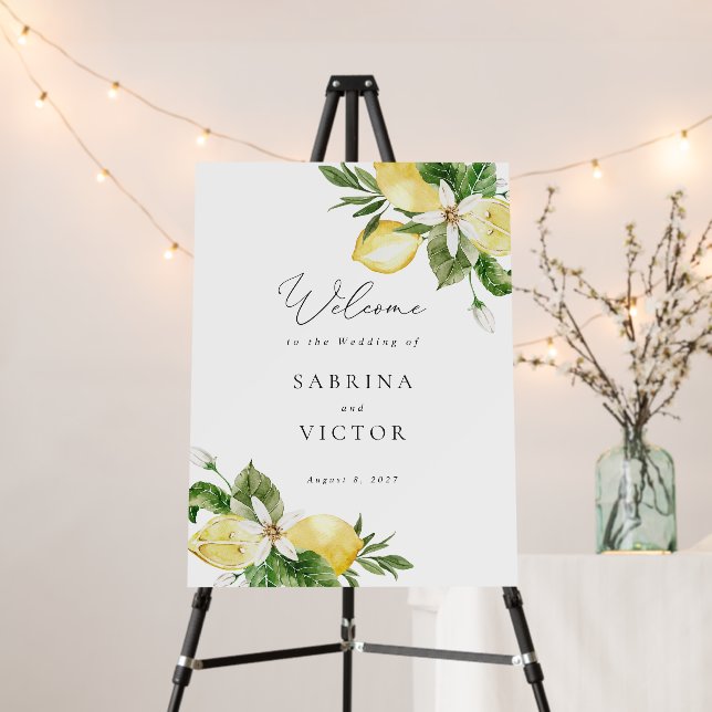 Lemon Greenery Citrus Wedding Welcome Foam Board (In Situ (Stand))