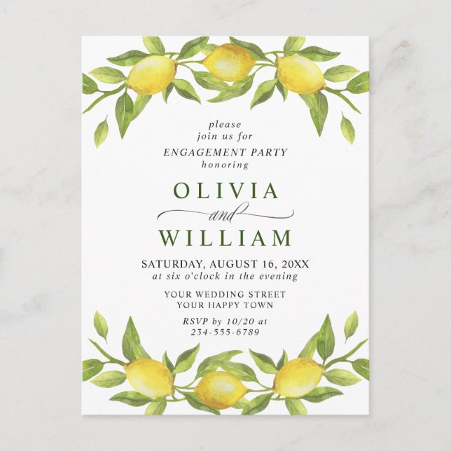 Lemon Greenery ENGAGEMENT PARTY Invitation Postcard (Front)