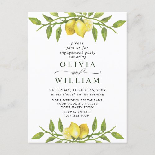 Lemon Greenery ENGAGEMENT PARTY Invitation Postcard