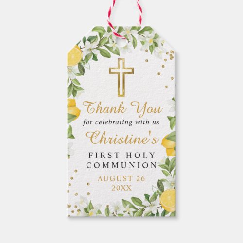 Lemon Greenery First Holy Communion Thank You Gift Tags