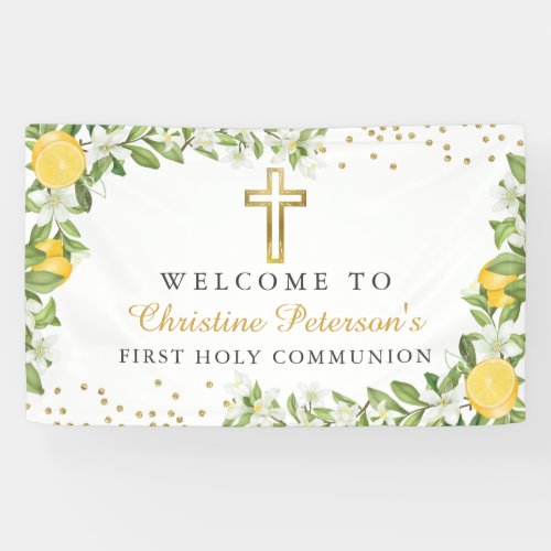 Lemon Greenery First Holy Communion Welcome Banner