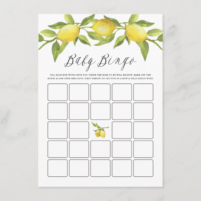 Lemon Greenery Garland Baby Shower Bingo Enclosure Card (Front)