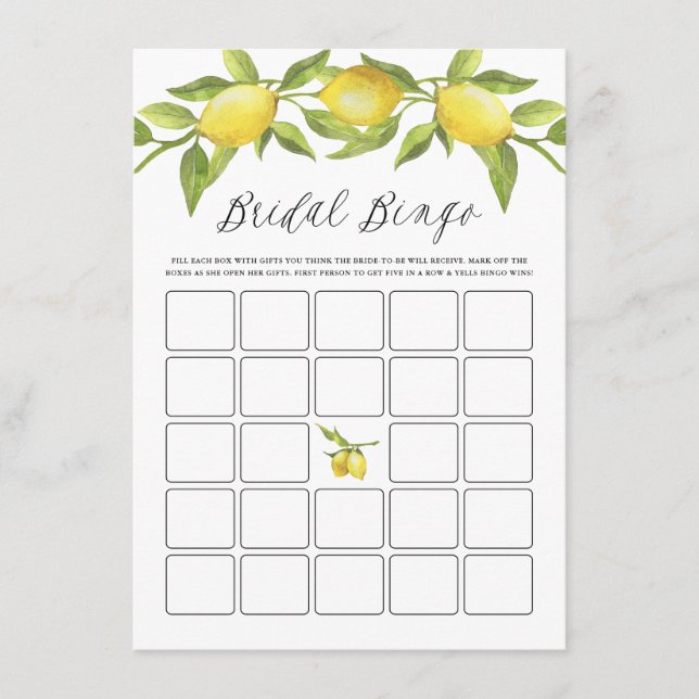Lemon Greenery Garland Bridal Shower Bingo Enclosure Card (Front)