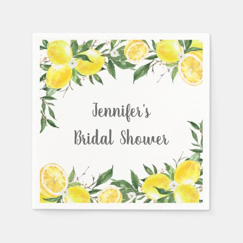 Lemon Greenery Gold Bridal Shower Napkins