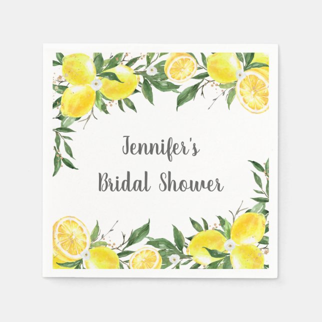 Lemon Greenery Gold Bridal Shower Napkins (Front)