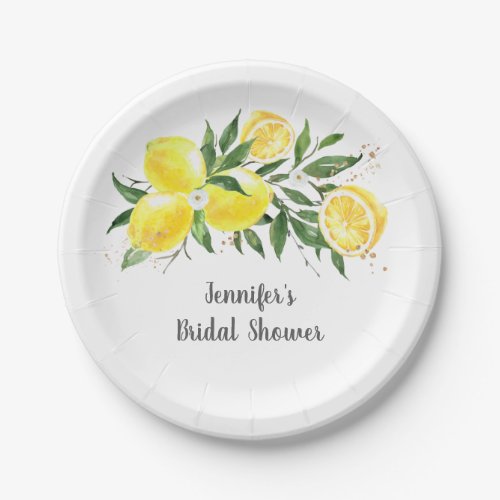 Lemon Greenery Gold Bridal Shower Paper Plates