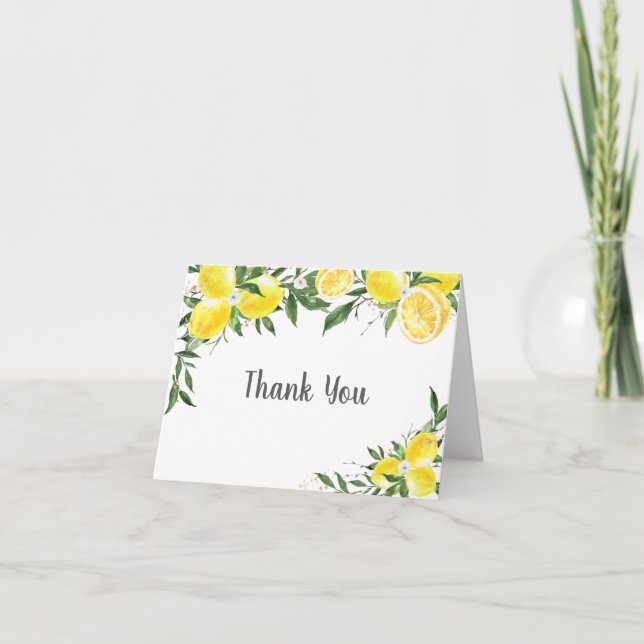 Lemon Greenery Gold Bridal Shower Thank You Card (Front)