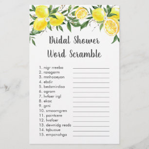 Lemon Greenery Gold Bridal Word Scramble Game