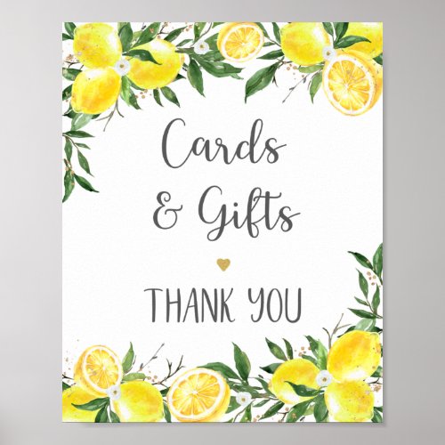 Lemon Greenery Gold Cards  Gifts Bridal Shower Poster