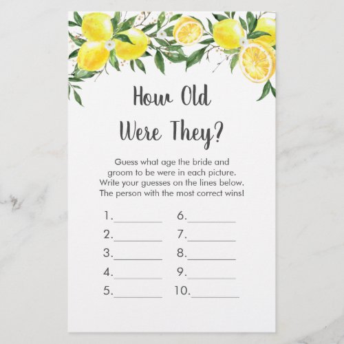 Lemon Greenery Gold How Old Were They Bridal Game