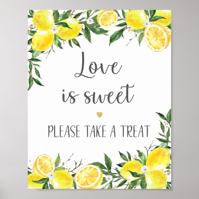 Lemon Greenery Gold Love Is Sweet Bridal Shower Poster (Front)