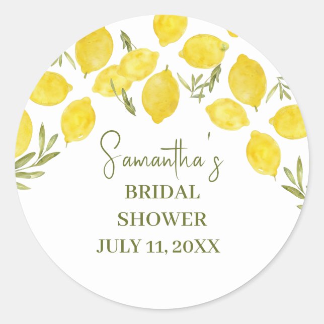Lemon Greenery Italian Yellow Olive Bridal Shower Classic Round Sticker (Front)