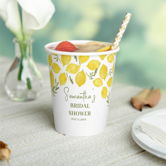 Lemon Greenery Italian Yellow Olive Bridal Shower Paper Cups (Insitu)