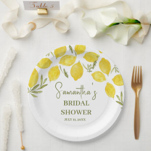 Lemon Greenery Italian Yellow Olive Bridal Shower Paper Plates