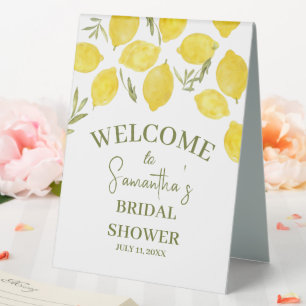 Lemon Greenery Italian Yellow Olive Bridal Shower Table Tent