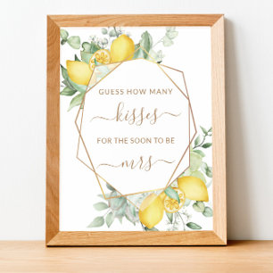Lemon Greenery Leaves How Many Kisses Bridal Game Poster