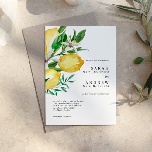 Lemon Greenery Modern Wedding Invitation