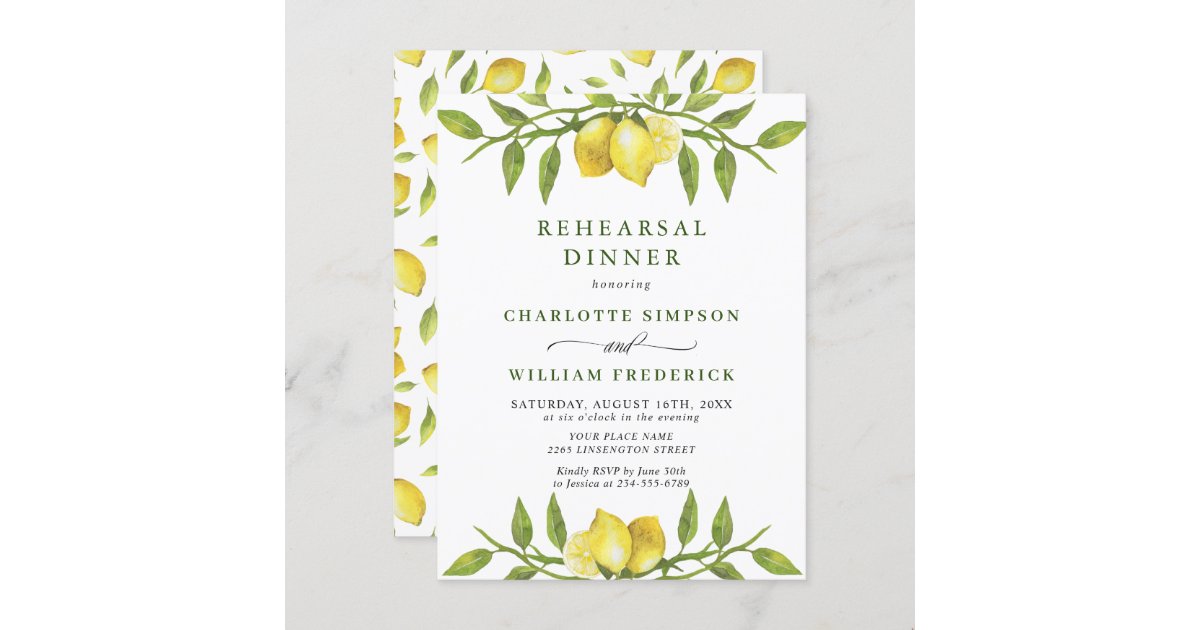 Lemon Greenery REHEARSAL DINNER Invitation Postcard | Zazzle