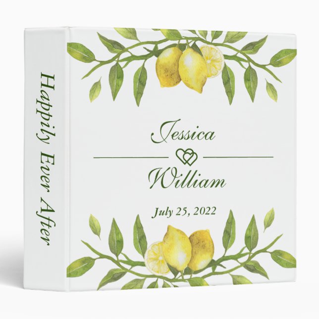 Lemon & Greenery Watercolor Custom Wedding Binder (Front/Spine)