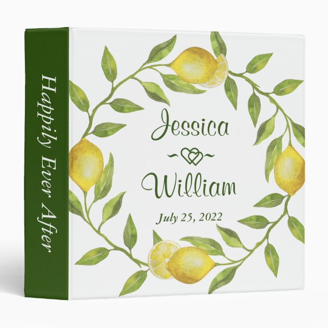 Lemon & Greenery Watercolor Custom Wedding Binder (Front/Spine)