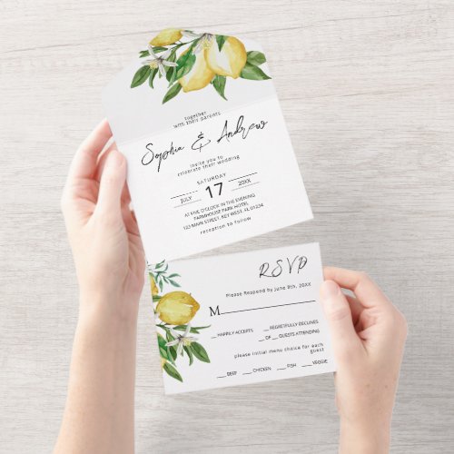 Lemon Greenery Wedding All In One In All In One Invitation