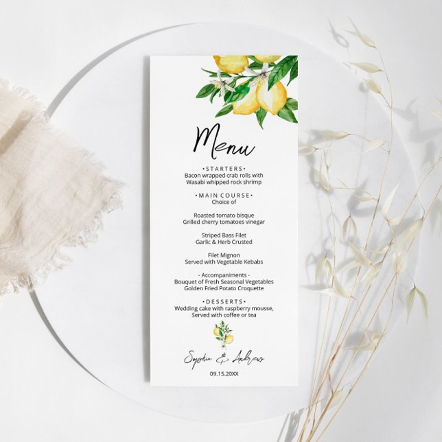 Lemon Greenery Wedding Menu (Creator Uploaded)