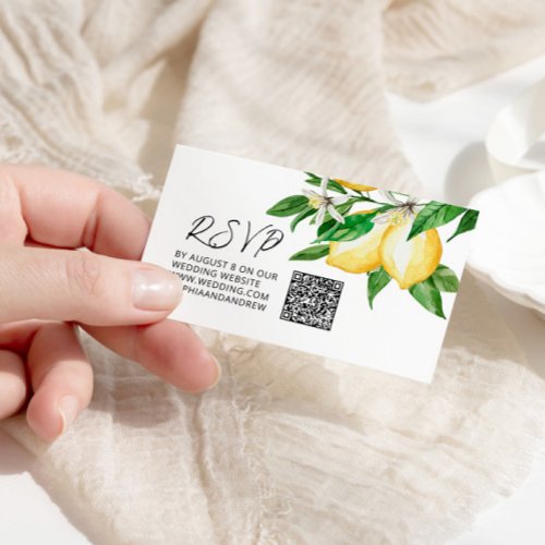Lemon Greenery Wedding QR Code RSVP Enclosure Card