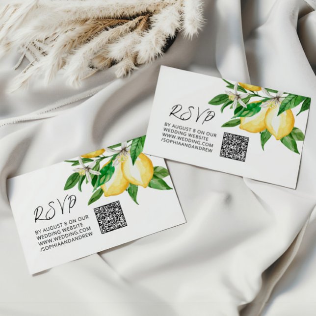 Lemon Greenery Wedding QR Code RSVP Enclosure Card (Creator Uploaded)