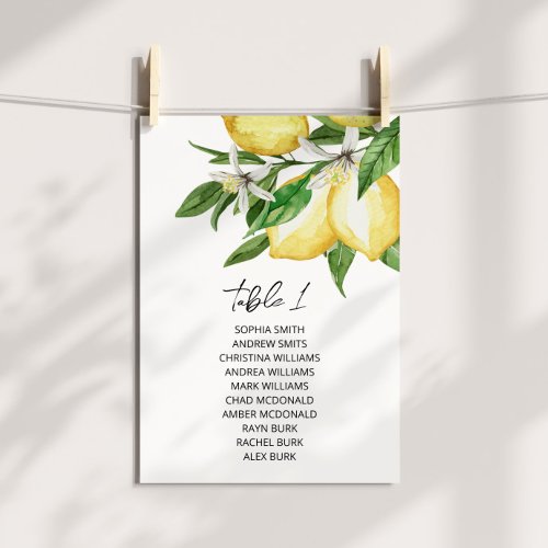 Lemon Greenery Wedding Seating Chart Cards