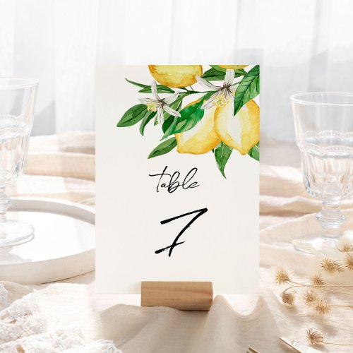 Lemon Greenery Wedding Table Number