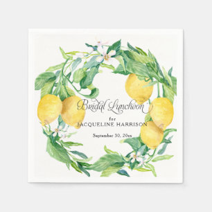 Lemon Greenery White Floral Wreath Bridal Luncheon Napkins