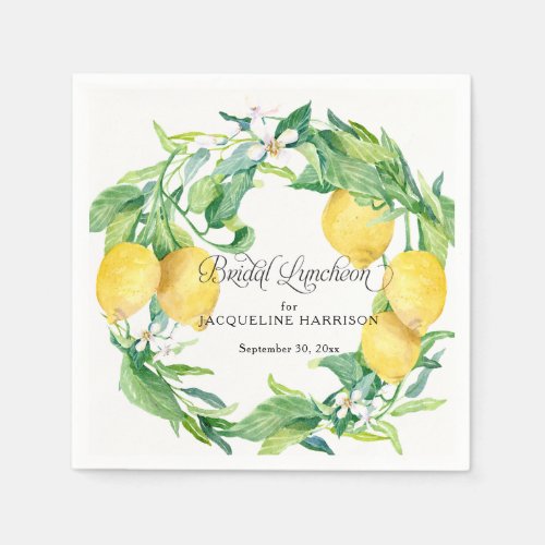 Lemon Greenery White Floral Wreath Bridal Luncheon Napkins