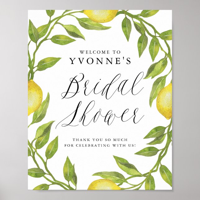 Lemon Greenery Wreath Bridal Shower Welcome Sign (Front)