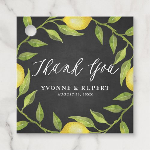 Lemon Greenery Wreath Chalkboard Wedding Thank You Favor Tags