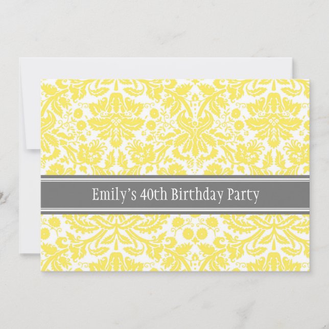 Lemon Grey 40th Birthday Party Invitation (Front)
