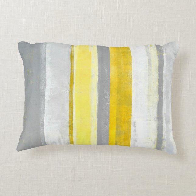 'Lemon' Grey and Yellow Abstract Art Decorative Pillow (Back)
