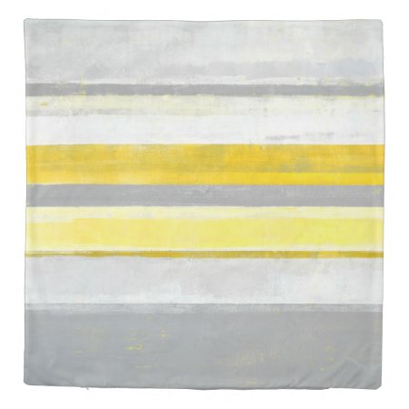 'lemon' Grey And Yellow Abstract Art Duvet Cover