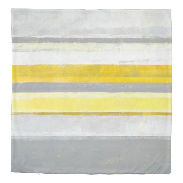 'Lemon' Grey and Yellow Abstract Art Duvet Cover (Back)