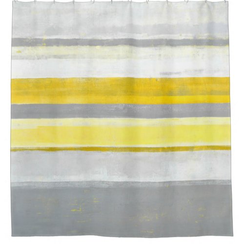 Lemon Grey and Yellow Abstract Art Shower Curtain