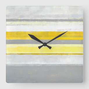 'Lemon' Grey and Yellow Abstract Art Square Wall Clock