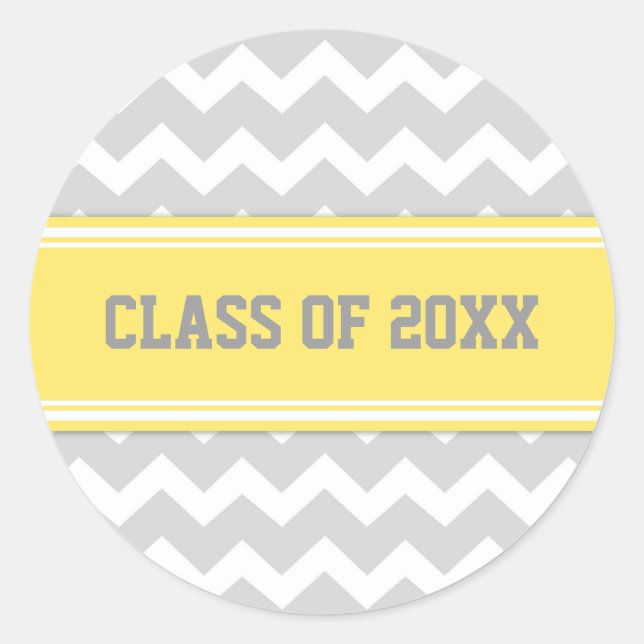 Lemon Grey Chevrons Graduation Custom Year Classic Round Sticker (Front)