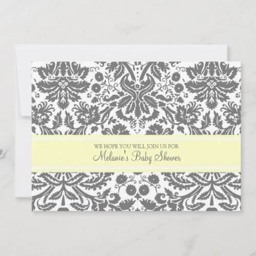 Lemon Grey Damask Custom Baby Shower Invitations
