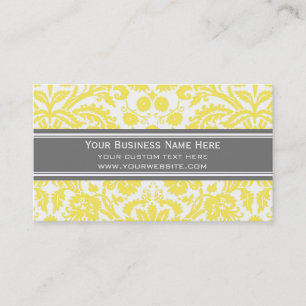 Lemon Grey Damask Floral Business Cards