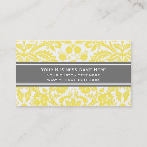Lemon Grey Damask Floral Business Cards
