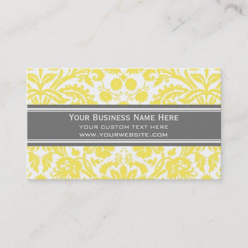 Customizable Lemon Grey Damask Floral Business Cards