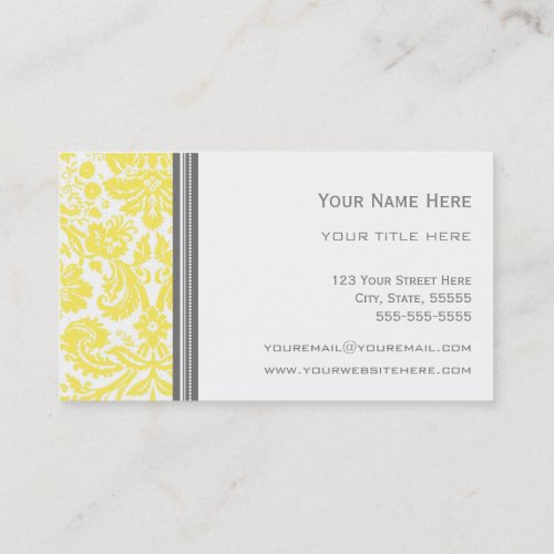 Lemon Grey Damask Floral Business Cards