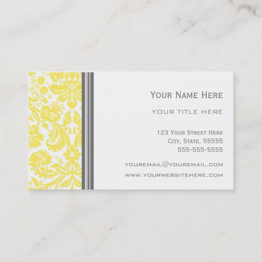 Customizable Lemon Grey Damask Floral Business Cards