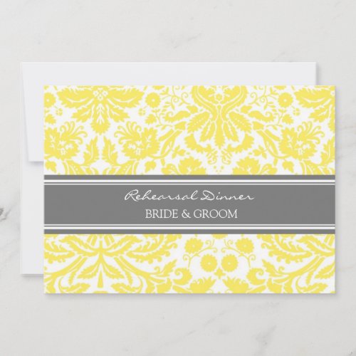 Lemon Grey Damask Rehearsal Dinner Party Personalized Announcements