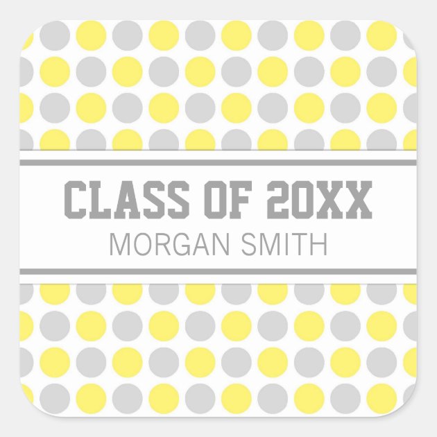 Lemon Grey Dots Graduation Custom Year Name Square Sticker