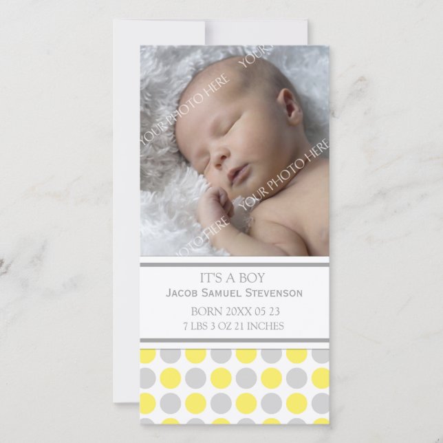 Lemon Grey Template New Baby Birth Announcement (Front)